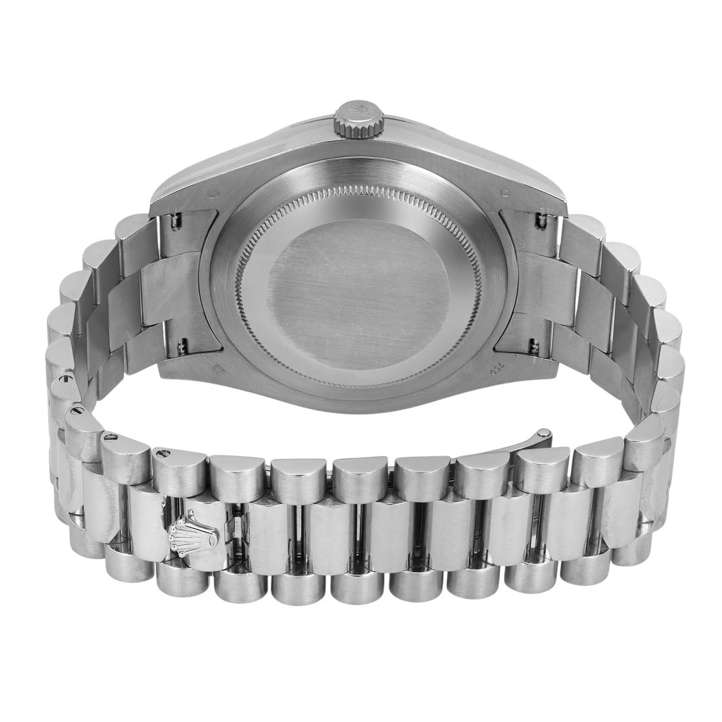 Back View Of Solid Back Case And Closed White Gold Band Of Rolex 218239 Watch Pre Owned Condition