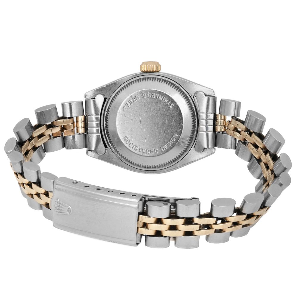 Back View Of Solid Back Case And Closed Stainless Steel,Yellow Gold Band Of Rolex 6917 Watch Pre Owned Condition