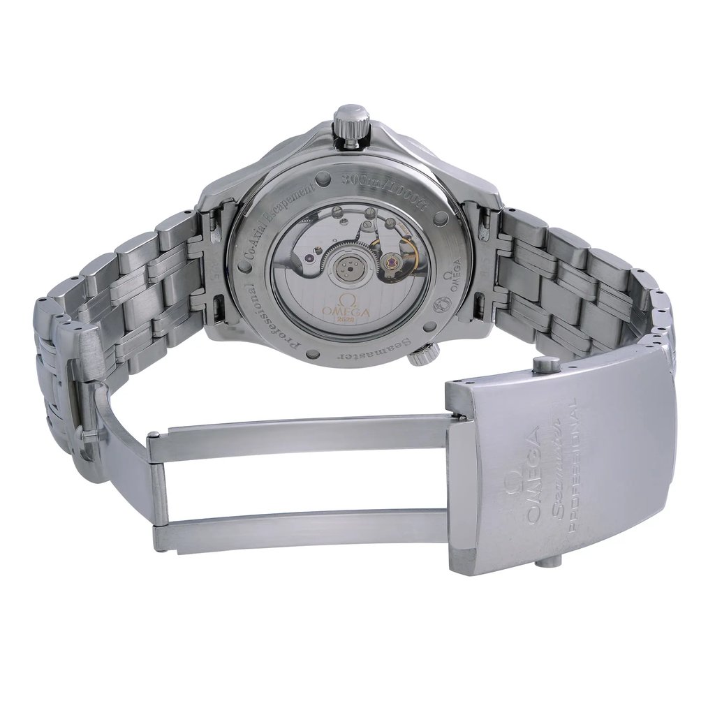 Back View Of Exhibition Back Case And Open Stainless Steel Band Of OMEGA 2535.80.00 Watch Pre Owned Condition