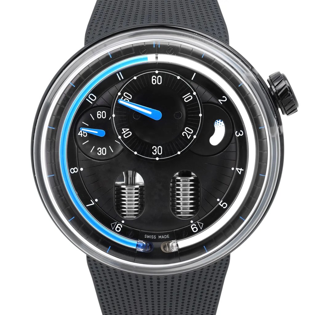 Up Close Front Facing Picture Of HYT H01059-A Stainless Steel Watch New Condition