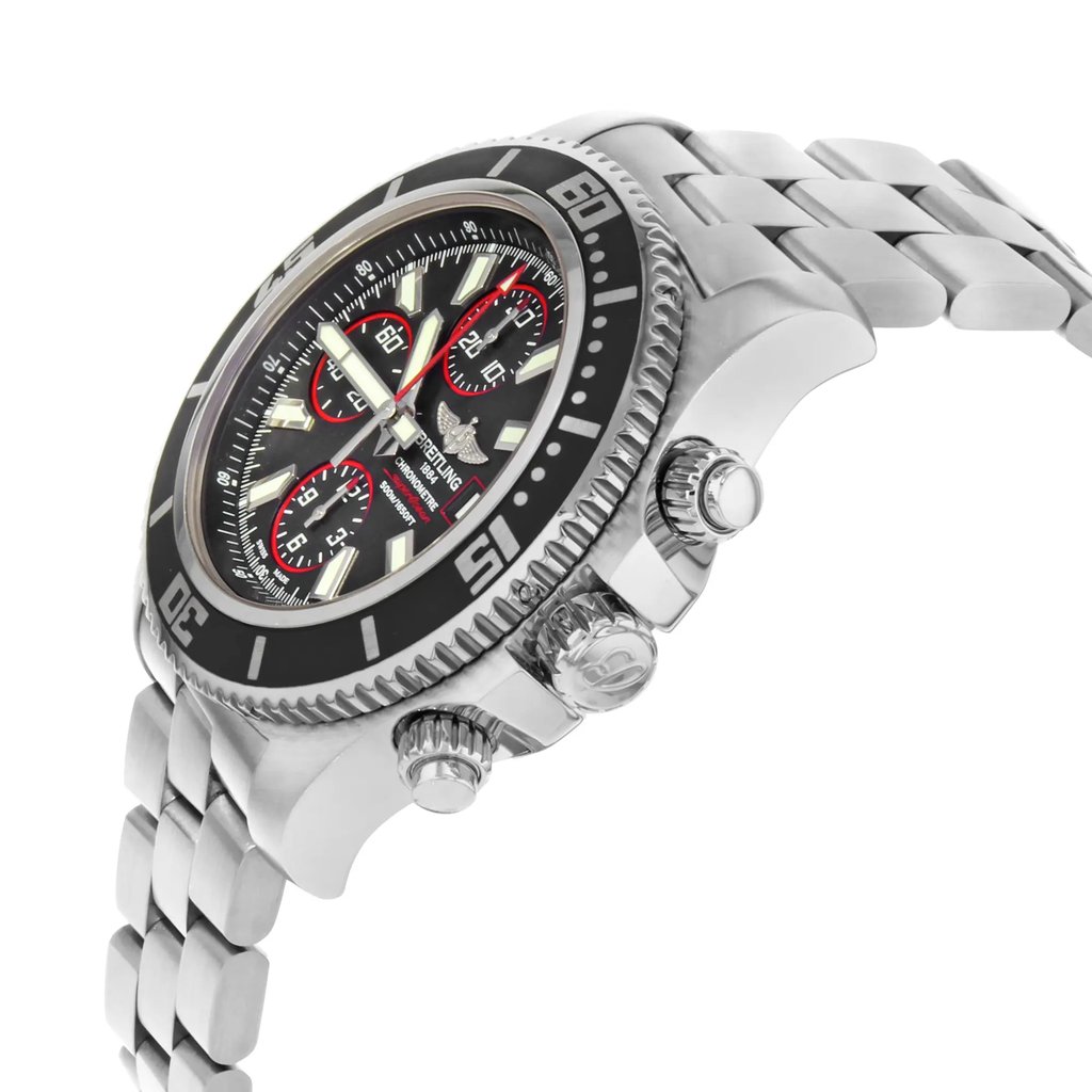 View Of Crown Facing Side Of Breitling A1334102/BA81-134A Stainless Steel Watch Display Model Condition