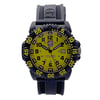 An image of a Wristwatch by Luminox. This Display Model item is designed for Men, featuring a Casual,Classic,Diver,Dress/Formal,Military,Sport style. It has a Quartz movement and an Analog display with a Yellow dial color. The indices include 12-Hour Dial,Arabic Numerals,Easy to Read/Large Numerals. The band is made of Rubber and the case is made of Carbon. The watch has a Round shape with a case size of 44 mm and a case thickness of 14 mm.