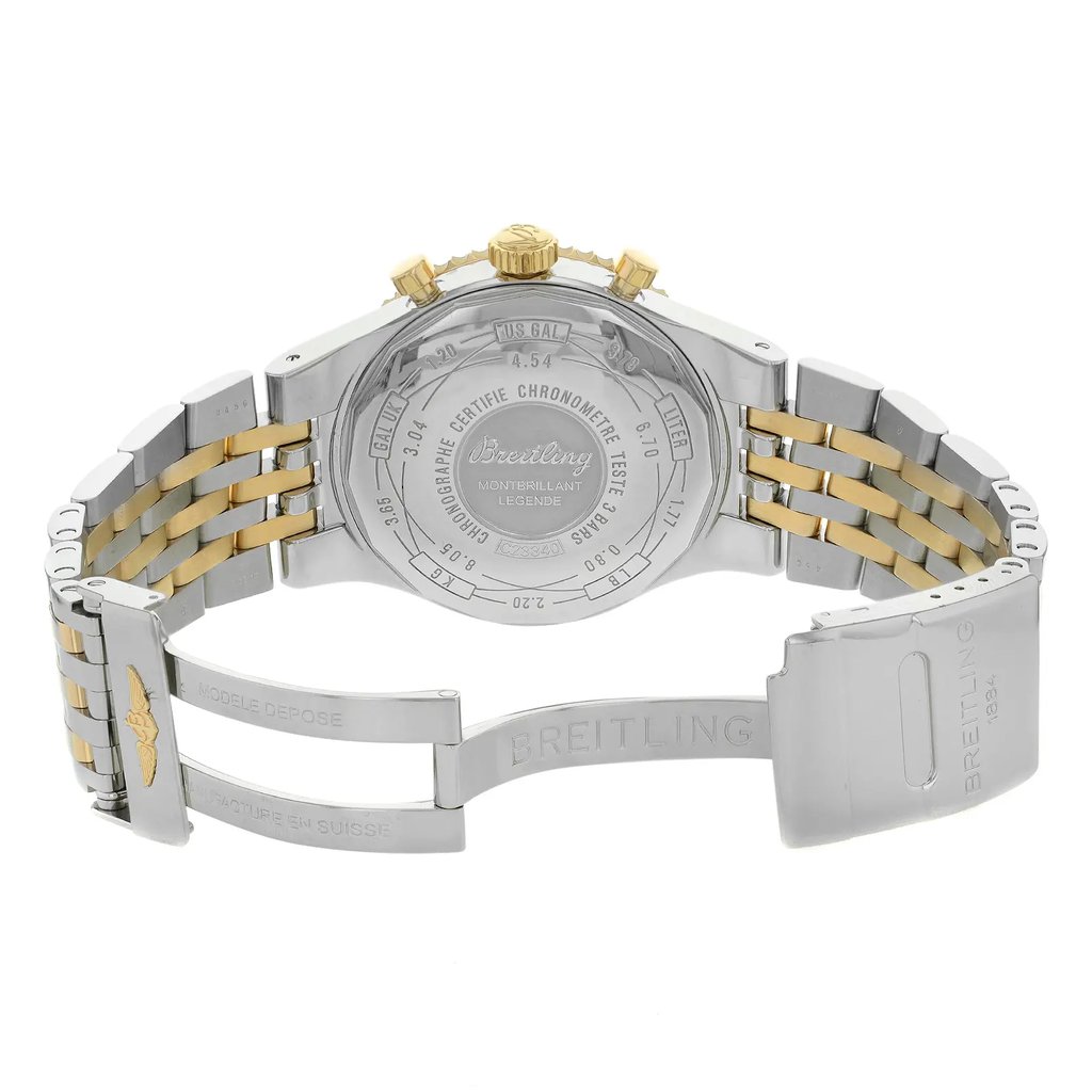 Back View Of {Caseback} Back Case And Open Stainless and Solid Gold Band Of Breitling C2334024/G637/445C Watch Pre Owned Condition