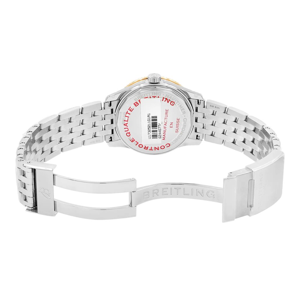 Back View Of {Caseback} Back Case And Open Stainless Steel Band Of Breitling U17325211G1A1 Watch Unworn Condition