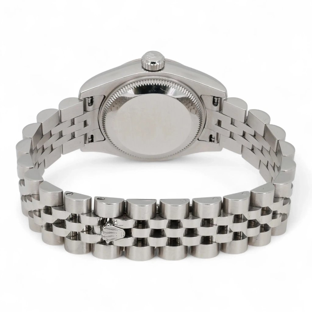 Back View Of Solid Back Case And Closed Stainless Steel Band Of Rolex 179174 Watch Pre Owned Condition