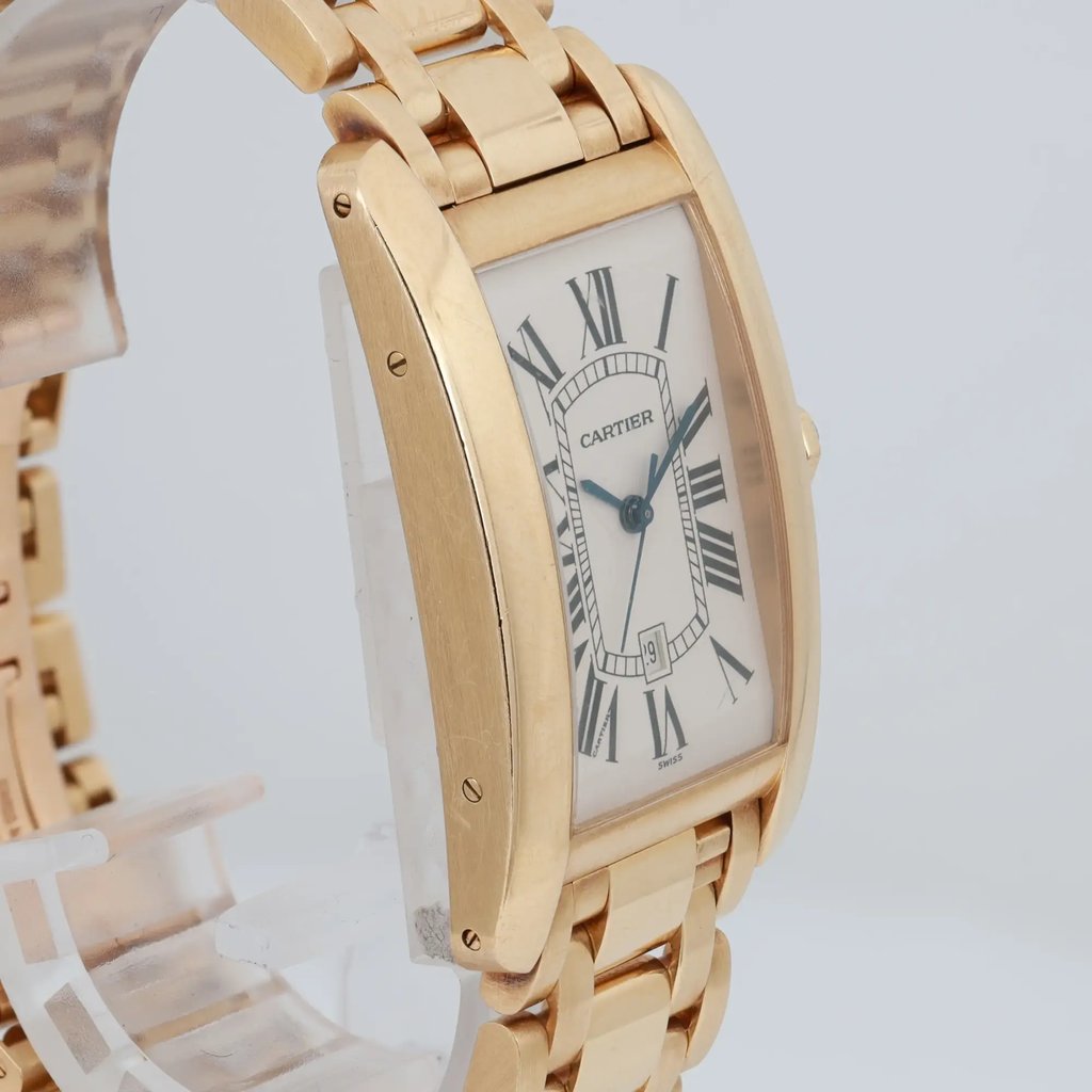 View Of Opposite Crown Facing Side Of Cartier 1740 Yellow Gold Watch Pre Owned Condition