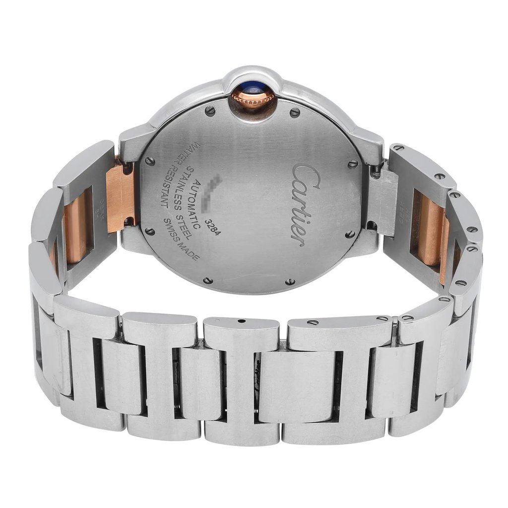 Back View Of Screwback Back Case And Closed Stainless and Solid Gold Band Of Cartier W6920033 Watch Pre Owned Condition