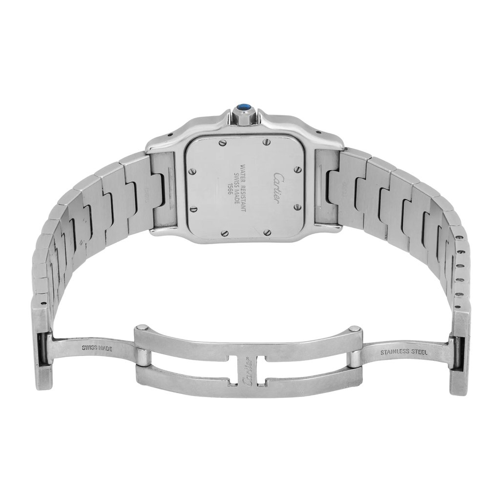 Back View Of {Caseback} Back Case And Open Stainless Steel Band Of Cartier 1566 Watch Pre Owned Condition