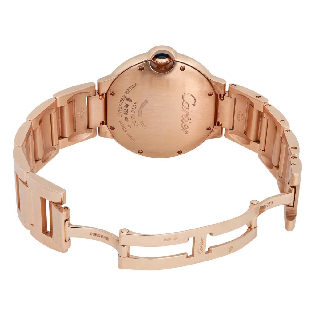Back View Of Screwback Back Case And Open Rose Gold Band Of Cartier W69004Z2 Watch Pre Owned Condition