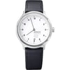 An image of a Wristwatch by Mondaine. This Display Model item is designed for Women, featuring a Casual style. It has a Quartz movement and an Analog display with a White dial color. The indices include 12-Hour Dial,Arabic Numerals. The band is made of Leather and the case is made of Stainless Steel. The watch has a Round shape with a case size of 40 mm and a case thickness of 8 mm.