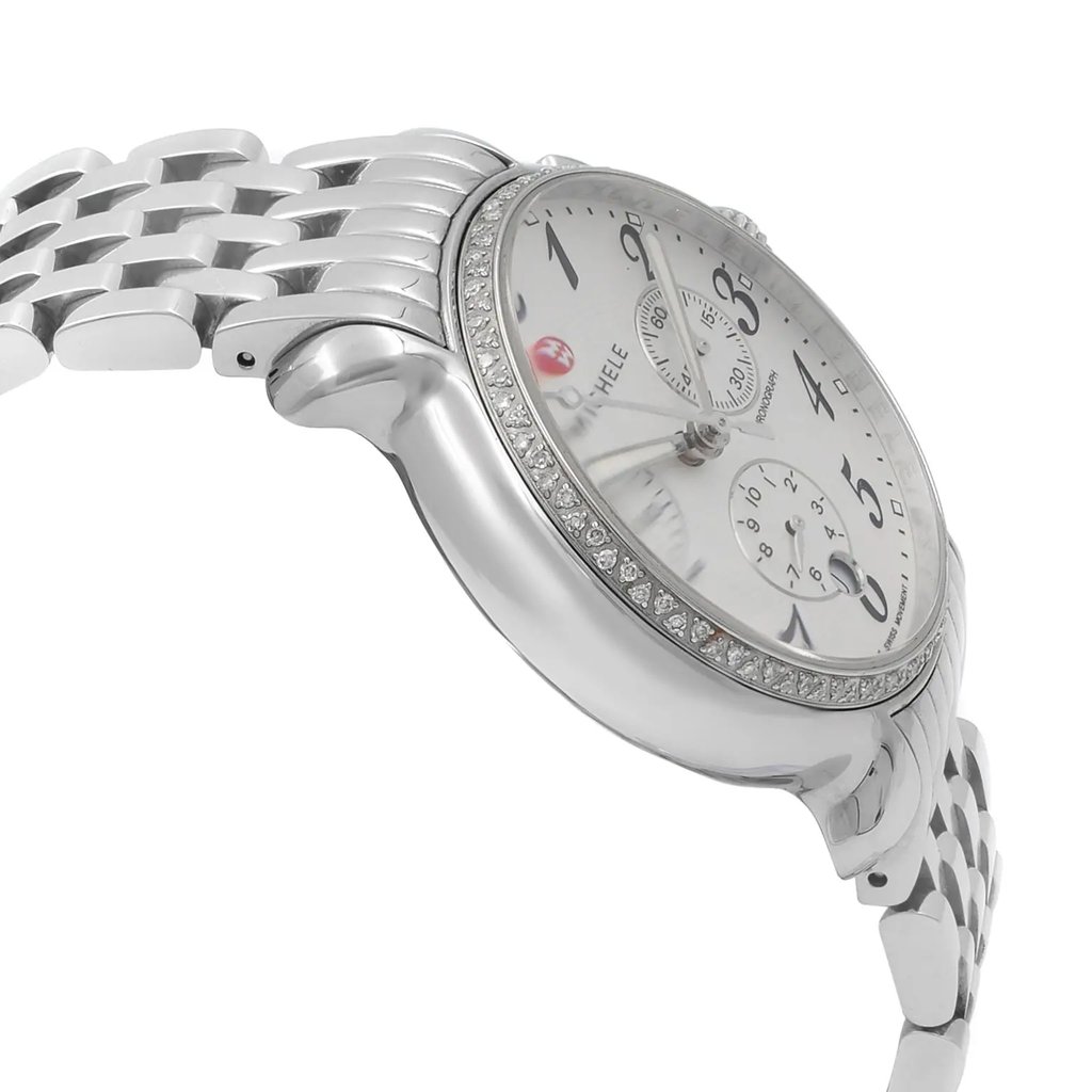 View Of Opposite Crown Facing Side Of MICHELE MWW24A000001 Stainless Steel Watch Pre Owned Condition