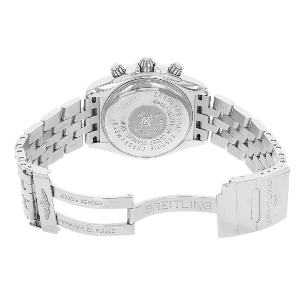 Back View Of {Caseback} Back Case And Open Stainless Steel Band Of Breitling a1335611/a653-ss Watch Pre Owned Condition