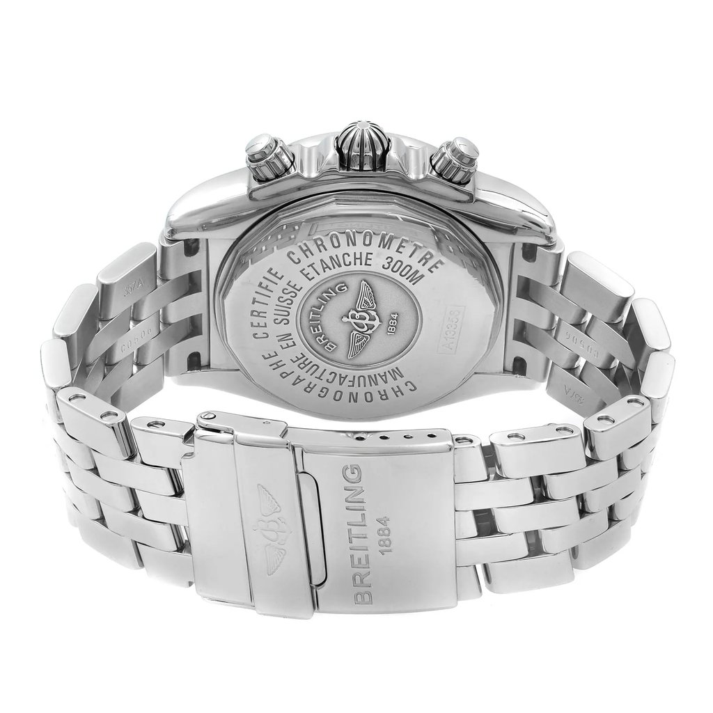 Back View Of {Caseback} Back Case And Closed Stainless Steel Band Of Breitling A1335653/A569-375A Watch Pre Owned Condition