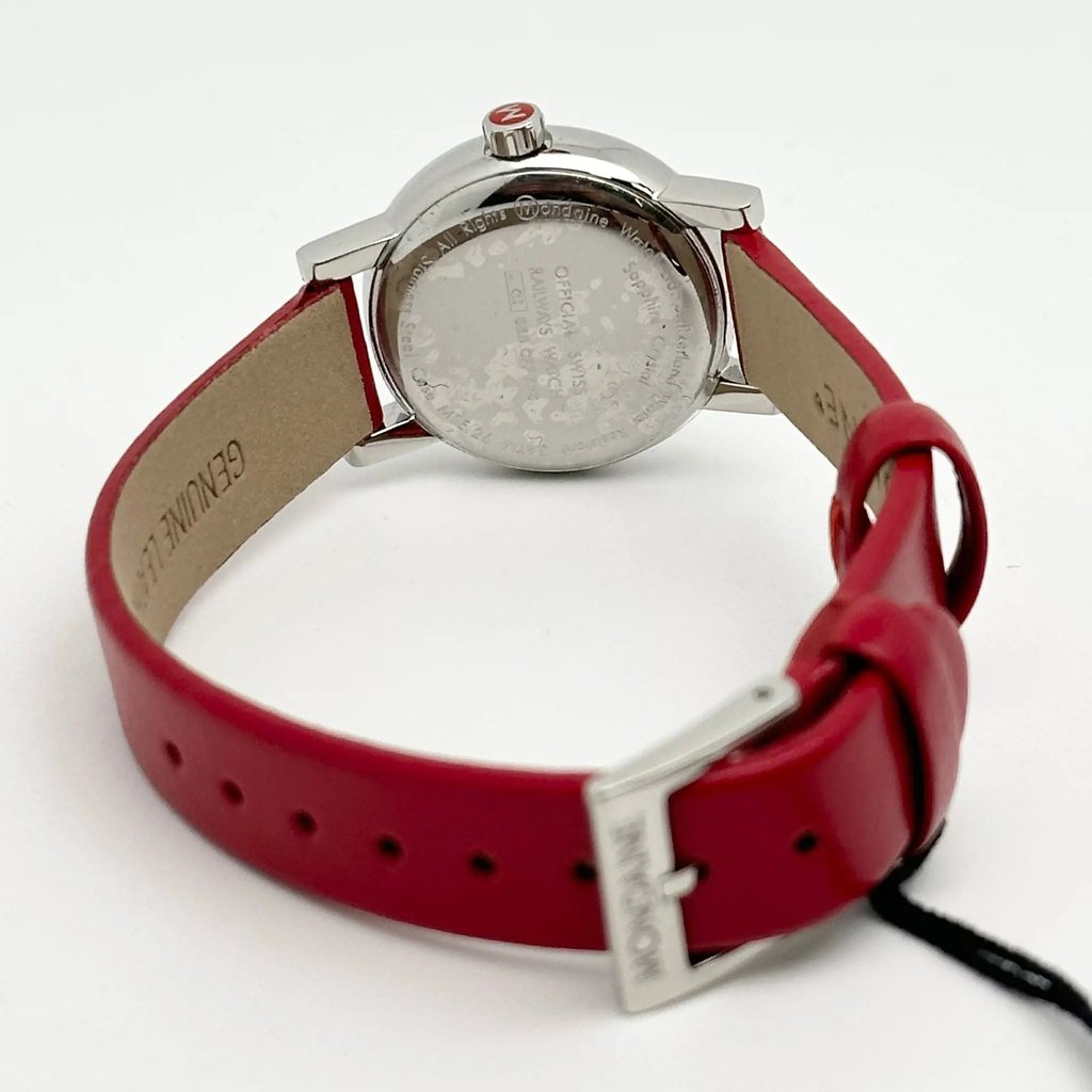 Back View Of Solid Back Case And Closed Leather Band Of Mondaine MSE.26110.LC Watch Unworn Condition