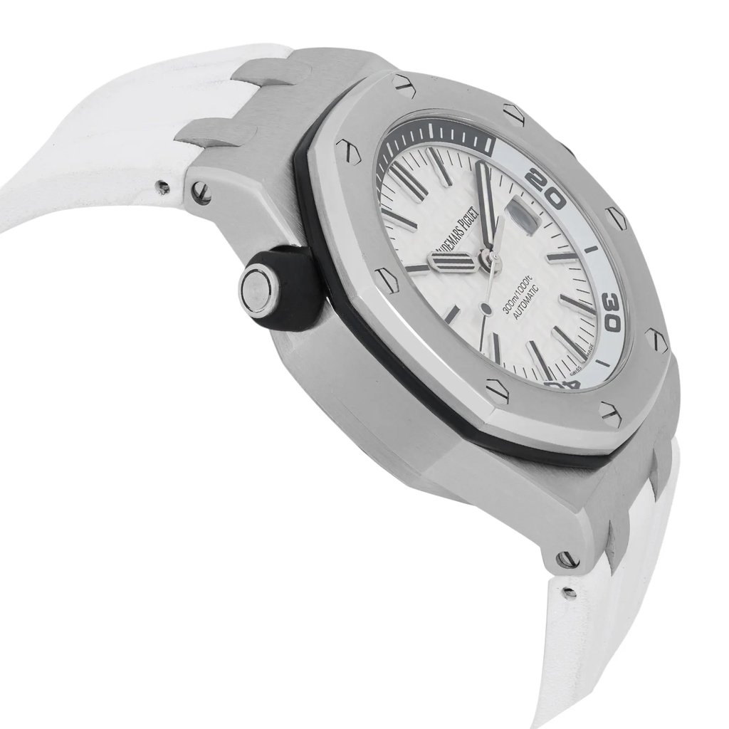 View Of Opposite Crown Facing Side Of Audemars Piguet 15710ST  Stainless Steel Watch Pre Owned Condition