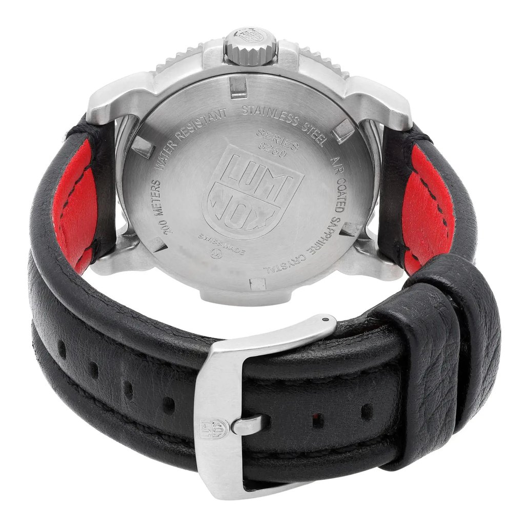 Back View Of Solid Back Case And Closed Leather Band Of Luminox XS.6265 Watch Unworn Condition