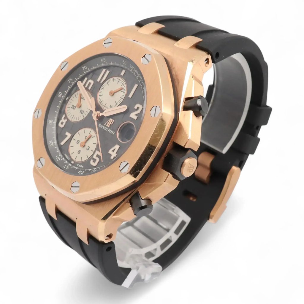 View Of Crown Facing Side Of Audemars Piguet 26470OR.OO.A125CR.01 Rose Gold Watch Pre Owned Condition