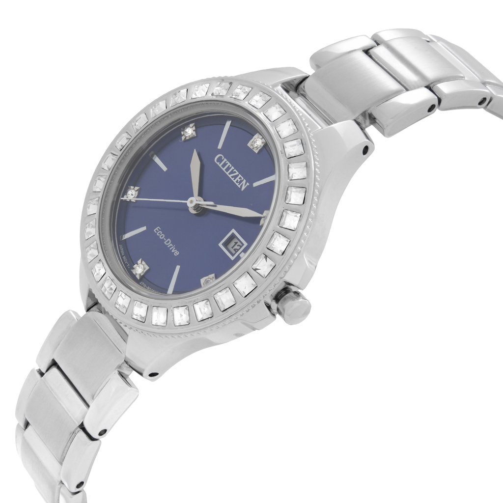 View Of Crown Facing Side Of Citizen FE1190-53L Stainless Steel Watch Display Model Condition