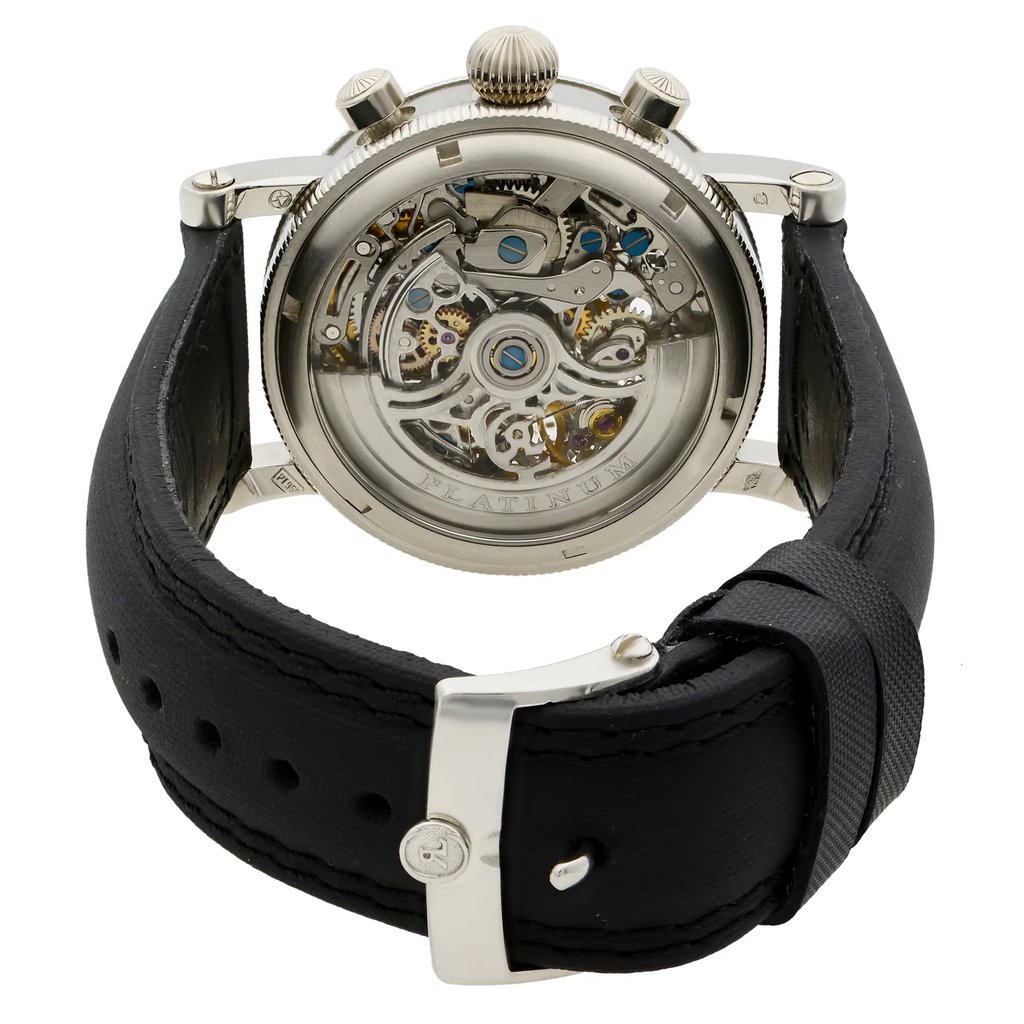Back View Of {Caseback} Back Case And Closed Leather Band Of Chronoswiss CH 7520 S Watch Pre Owned Condition