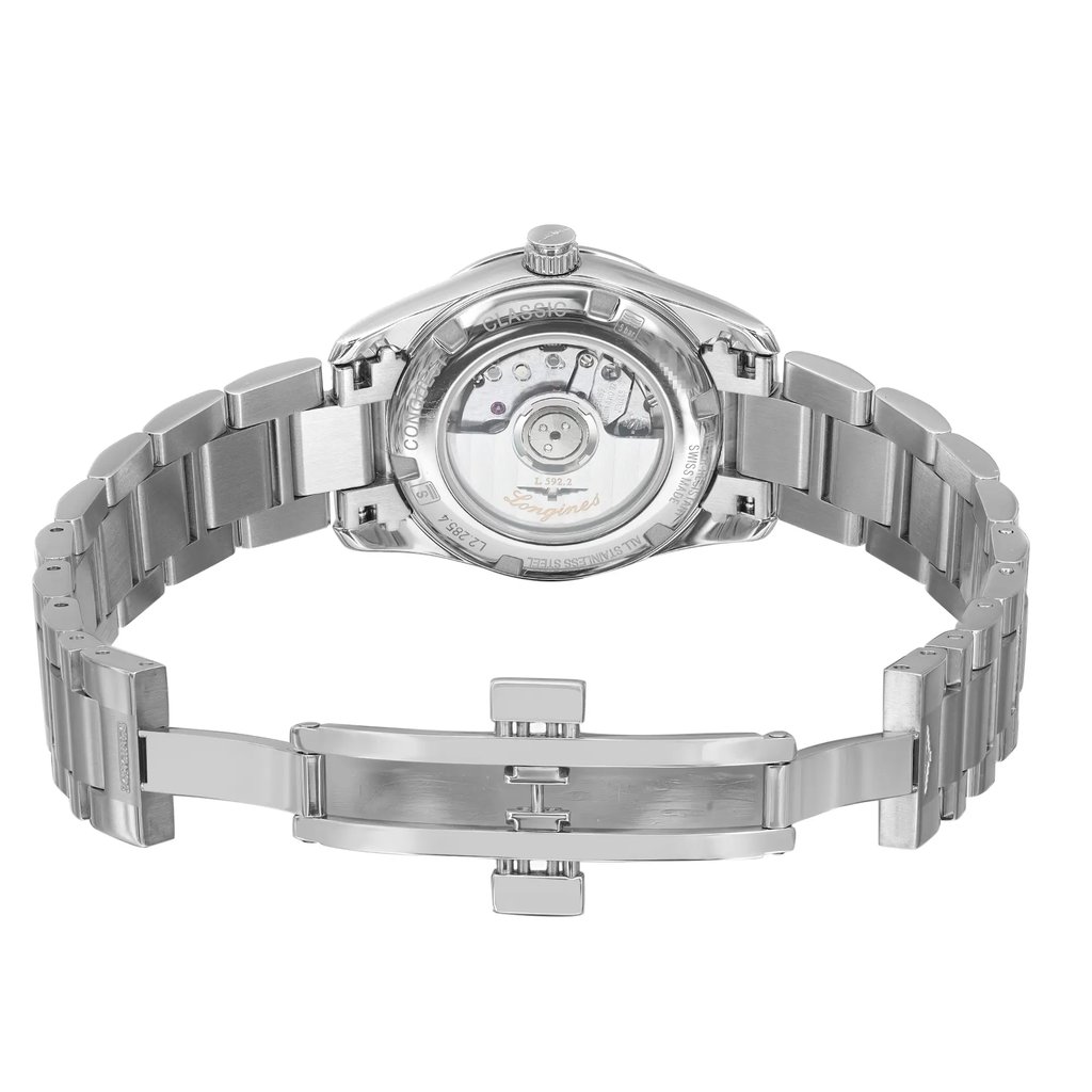 Back View Of Exhibition Back Case And Open Stainless Steel Band Of Longines L2.285.4.76.6 Watch Display Model Condition