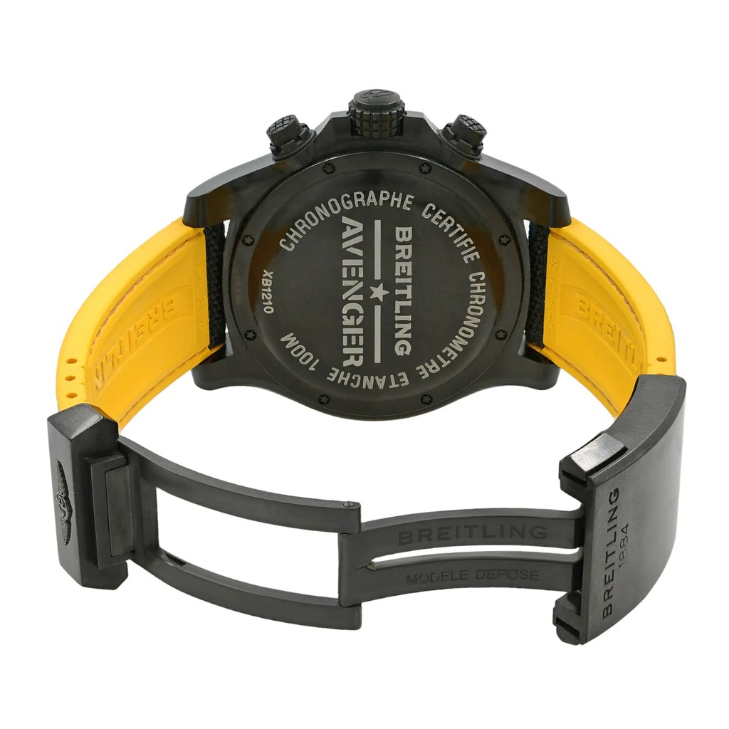 Back View Of Screwback Back Case And Open Nylon,Rubber Band Of Breitling XB1210E4/BE89-257S Watch Display Model Condition