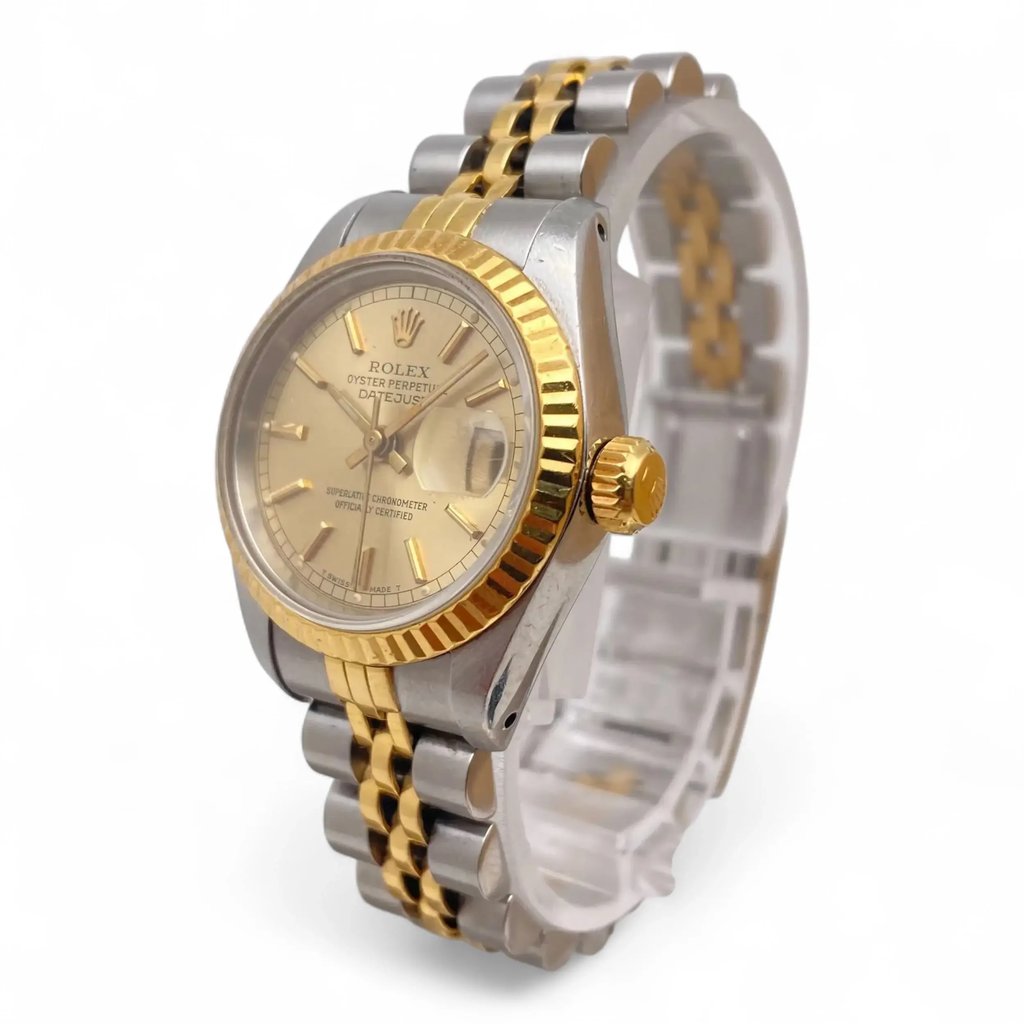 View Of Crown Facing Side Of Rolex 69173 Stainless Steel Watch Pre Owned Condition