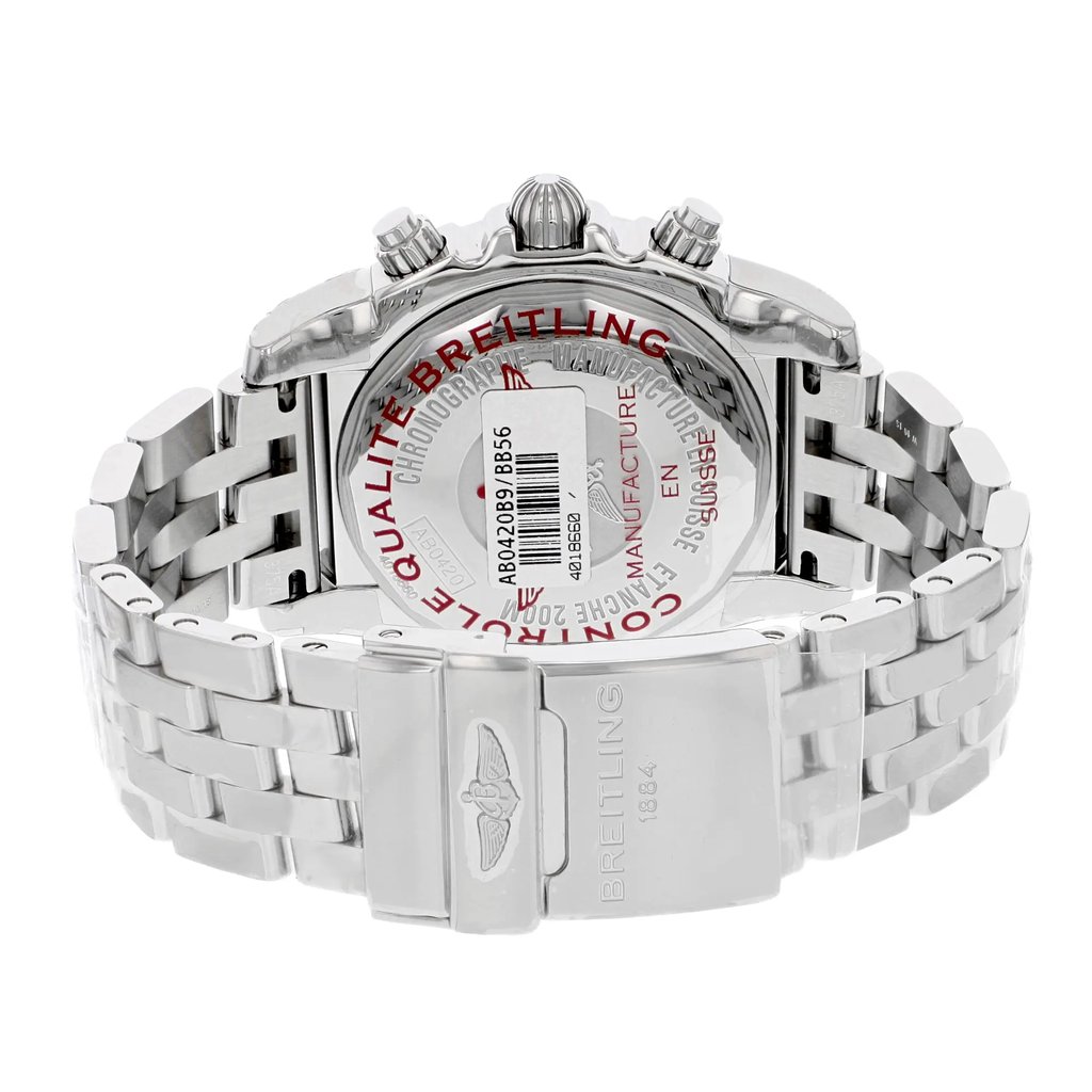 Back View Of {Caseback} Back Case And Closed Stainless Steel Band Of Breitling AB0420B9/BB56-375A Watch Unworn Condition