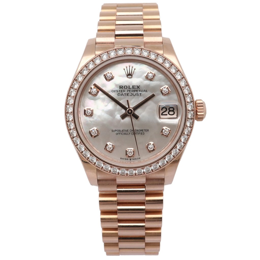 Front Full View Of Rolex 278285RBR Rose Gold Watch Pre Owned Condition {Product Condition}