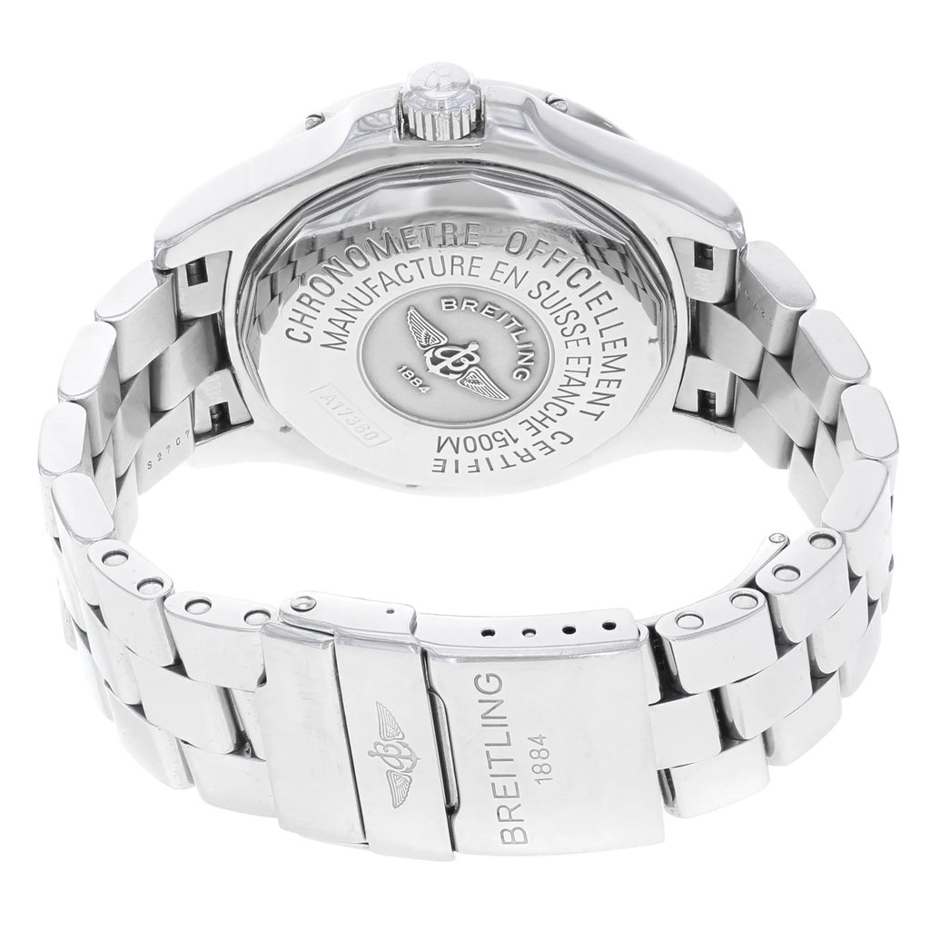 Back View Of {Caseback} Back Case And Closed Stainless Steel Band Of Breitling A17360 Watch Pre Owned Condition