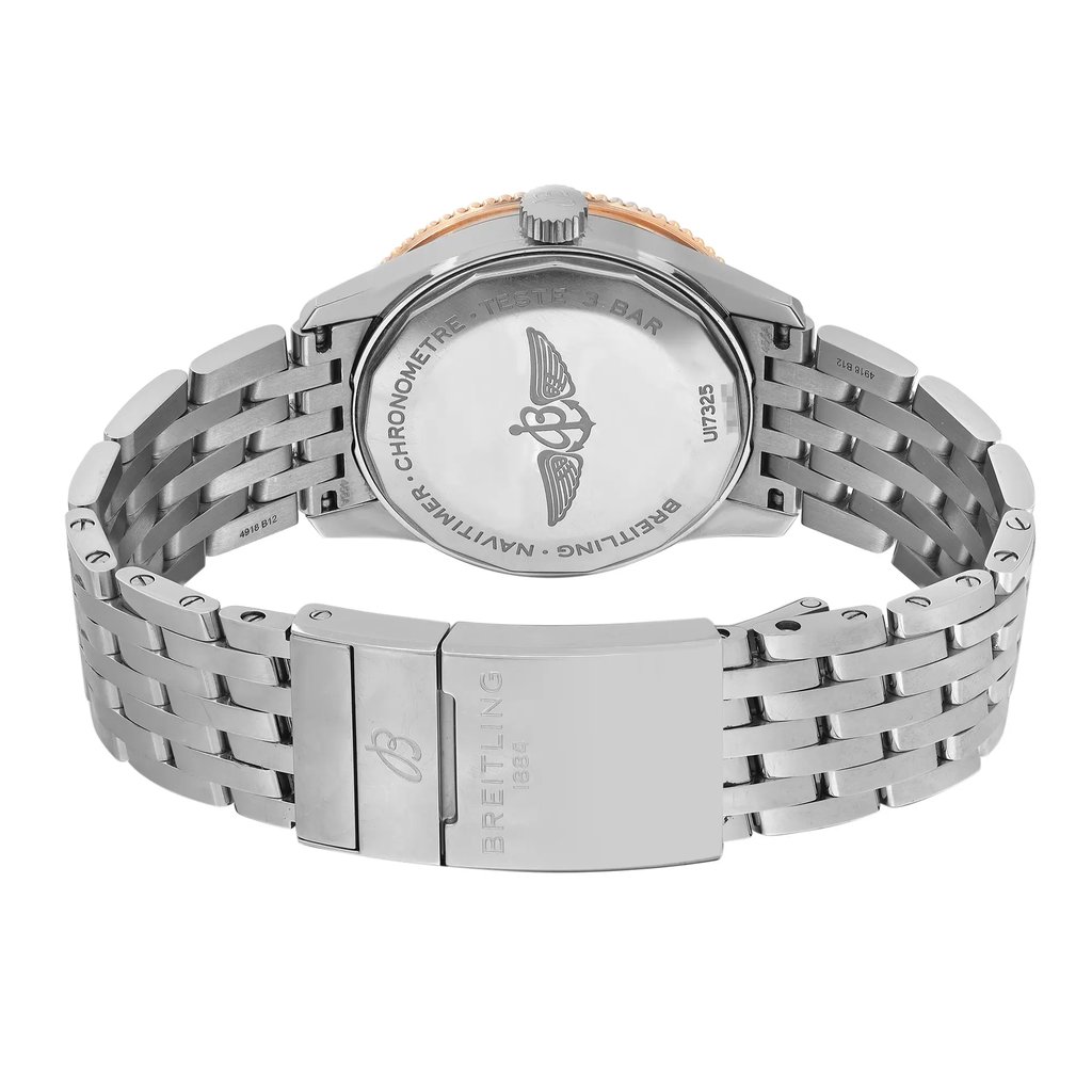 Back View Of Solid Back Case And Closed Stainless Steel Band Of Breitling U17325211G1A1 Watch Pre Owned Condition