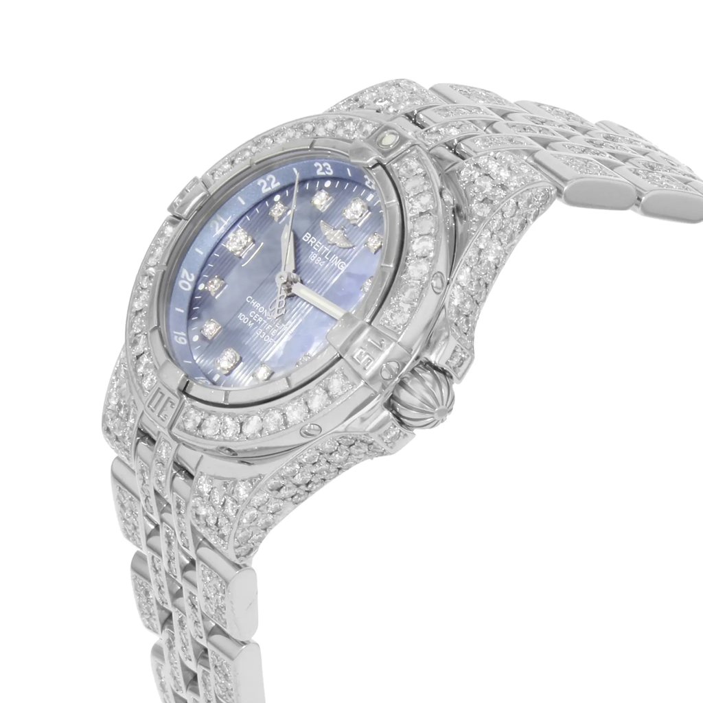 View Of Crown Facing Side Of Breitling A71340 Stainless Steel Watch Pre Owned Condition