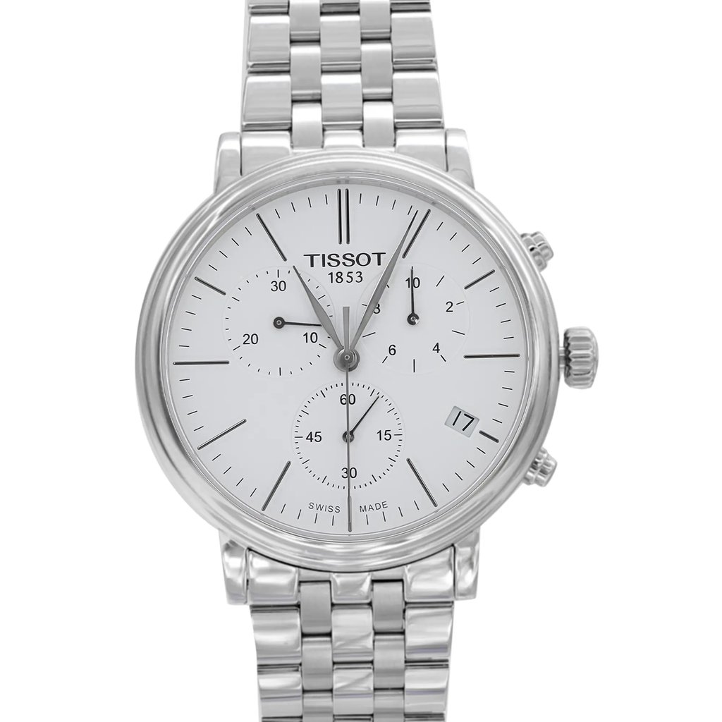 Up Close Front Facing Picture Of Tissot T122.417.11.011.00 Stainless Steel Watch Display Model Condition
