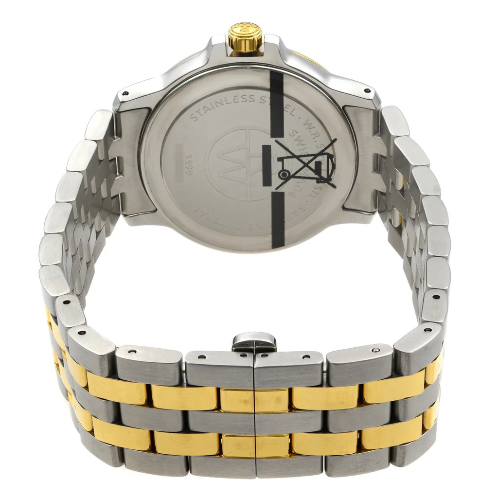 Back View Of Snap Back Case And Closed Stainless Steel Band Of RAYMOND WEIL 5599-STP-00308 Watch Pre Owned Condition