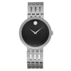 An image of a Wristwatch by Movado. This Pre Owned item is designed for Men, featuring a Casual style. It has a Quartz movement and an Analog display with a Black dial color. The indices include 12-Hour Dial,No Hour Marks. The band is made of Stainless Steel and the case is made of Stainless Steel. The watch has a Round shape with a case size of 39 mm and a case thickness of 7 mm.