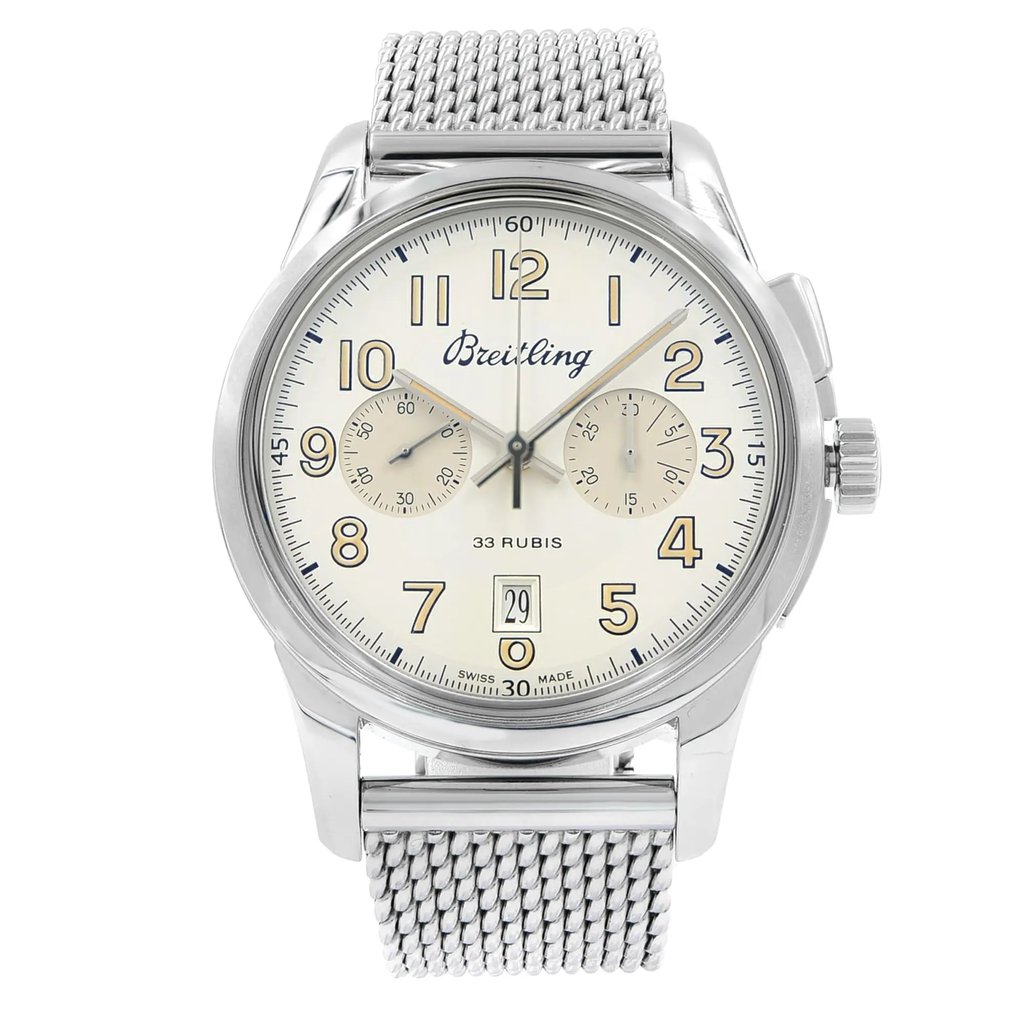 Up Close Front Facing Picture Of Breitling AB141112/G799-154A Stainless Steel Watch Pre Owned Condition