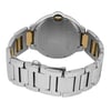 An image of a pre-owned wristwatch shown from the back view, highlighting the closed clasp. The watch has a stainless steel and gold-tone bracelet. The angle reveals the entire back of the watch case, displaying engraved details, while the close-up distance emphasizes the craftsmanship and metallic sheen of the materials.
