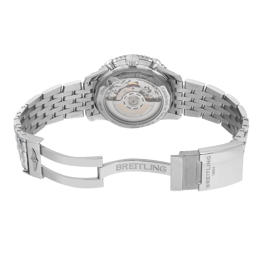 Back View Of Exhibition Back Case And Open Stainless Steel Band Of Breitling AB0121211B1A1 Watch Display Model Condition