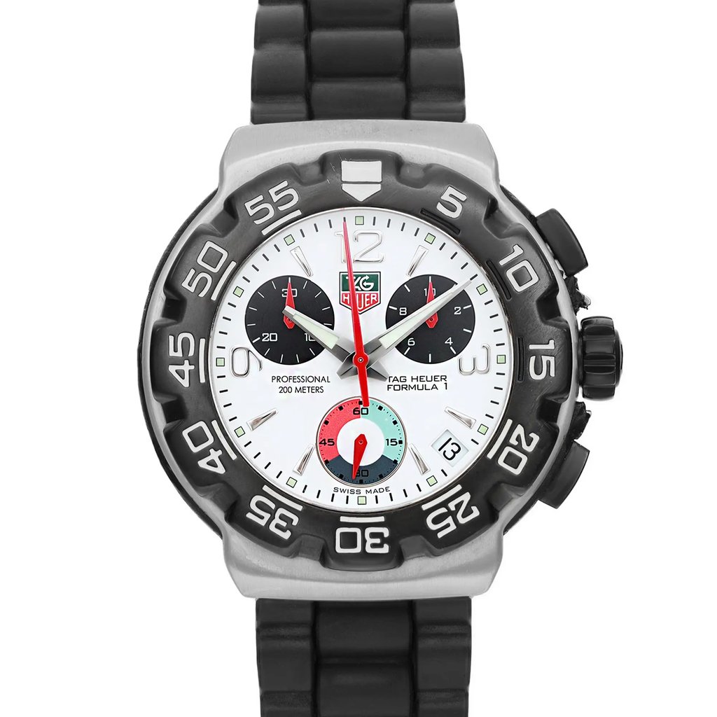 Front Full View Of TAG Heuer CAC1111.BT0705 Stainless Steel Watch Pre Owned Condition Fair