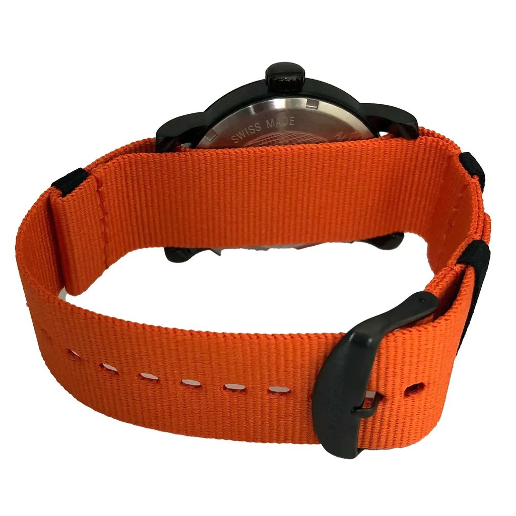 Back View Of Screwback Back Case And Closed Nylon Band Of Wenger 60.1041.131 Watch Display Model Condition