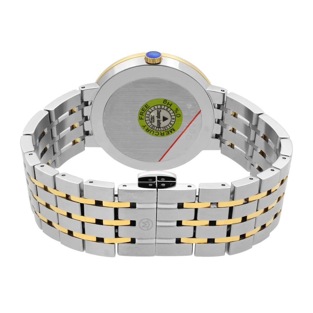 Back View Of Snap Back Case And Closed Stainless Steel Band Of Movado 607058 Watch New With Defects Condition
