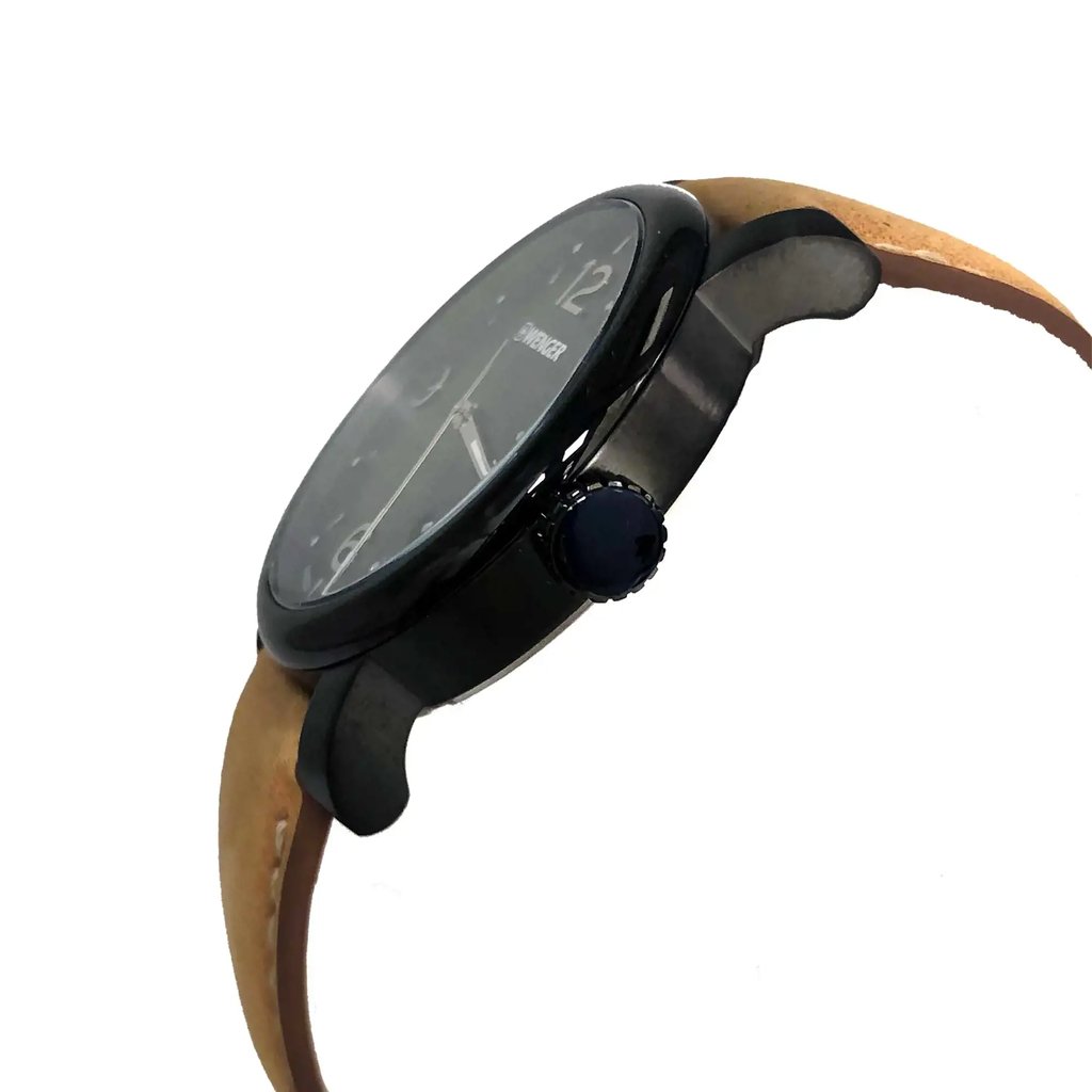 View Of Crown Facing Side Of Wenger 01.1041.129 Stainless Steel Watch Display Model Condition