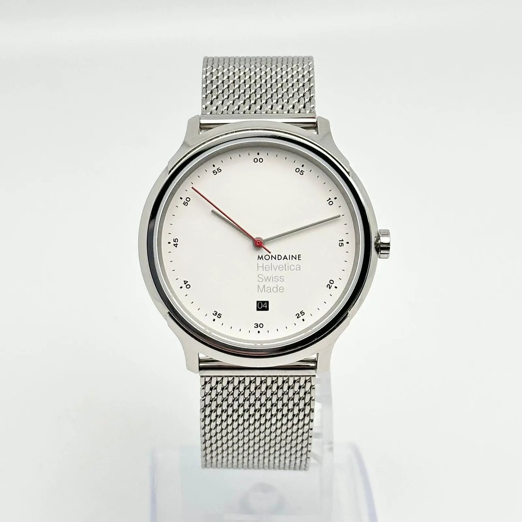 Front Full View Of Mondaine MH1.R2211.SM Stainless Steel Watch Display Model Condition {Product Condition}
