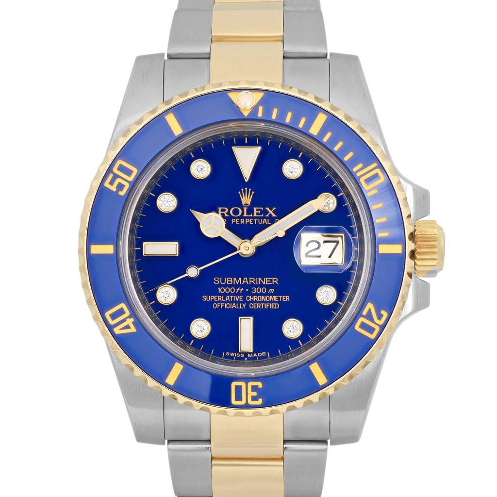 Up Close Front Facing Picture Of Rolex 116613 Stainless Steel Watch Pre Owned Condition