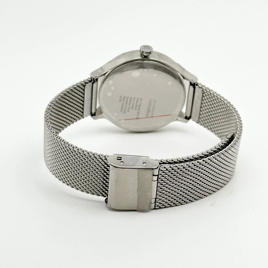 Back View Of Snap Back Case And Closed Stainless Steel Band Of Mondaine MH1.R1210.SM Watch Display Model Condition