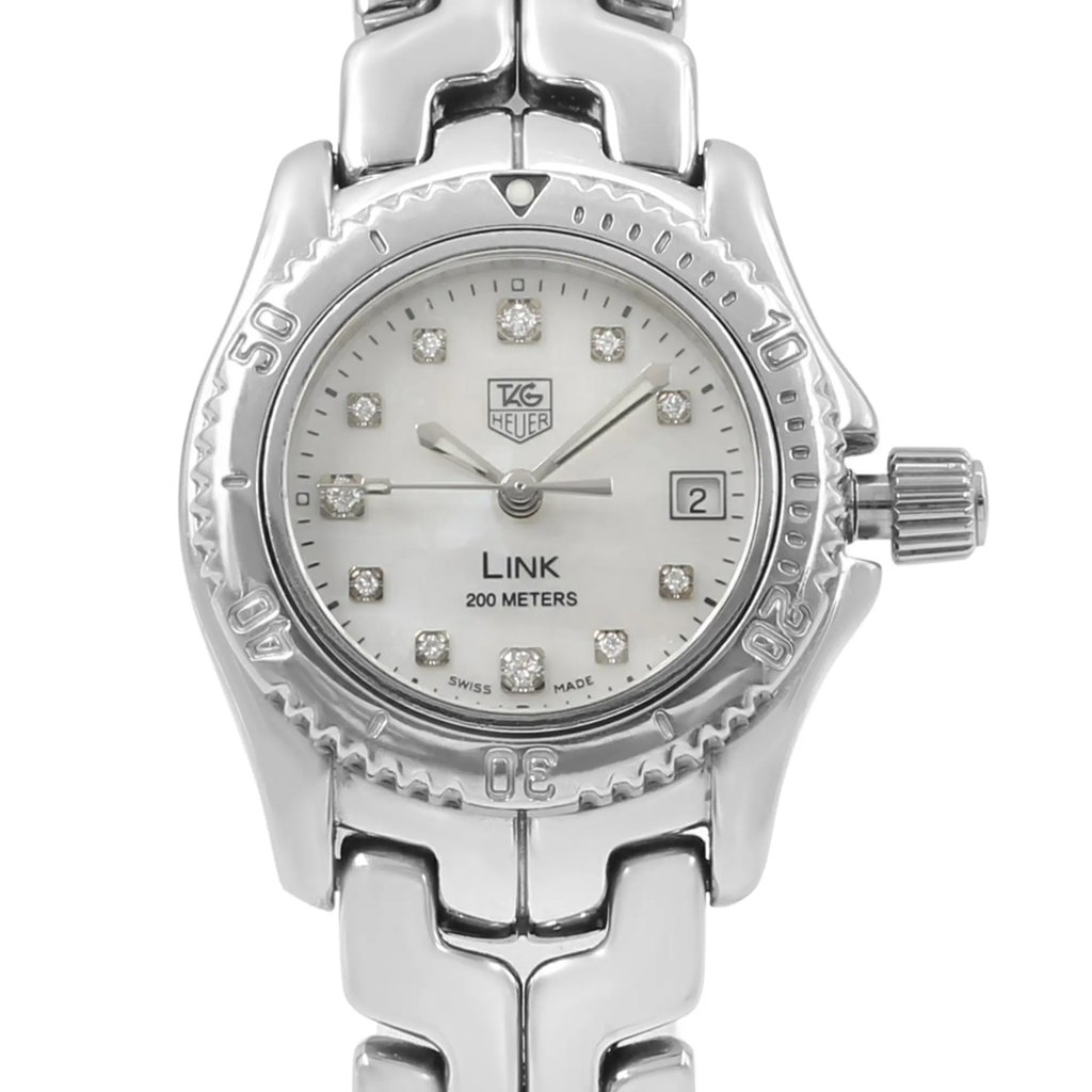 Up Close Front Facing Picture Of TAG Heuer WT1418.BA0561 Stainless Steel Watch Pre Owned Condition