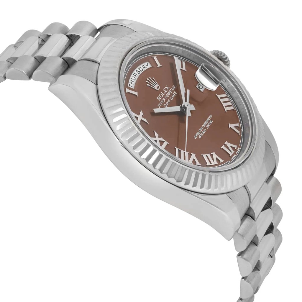 View Of Opposite Crown Facing Side Of Rolex 218239 White Gold Watch Pre Owned Condition