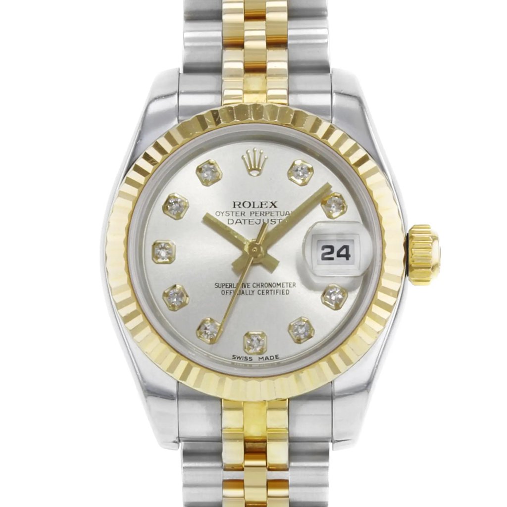 Up Close Front Facing Picture Of Rolex 179173 Stainless Steel Watch Pre Owned Condition