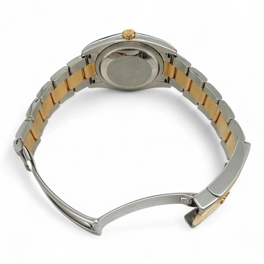 Back View Of Solid Back Case And Open Stainless Steel,Yellow Gold Band Of Rolex 116233 Watch Pre Owned Condition