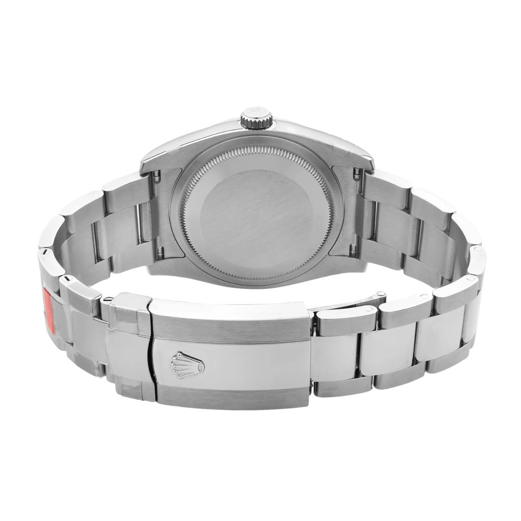 Back View Of {Caseback} Back Case And Closed Stainless Steel Band Of Rolex 116244 Watch Unworn Condition