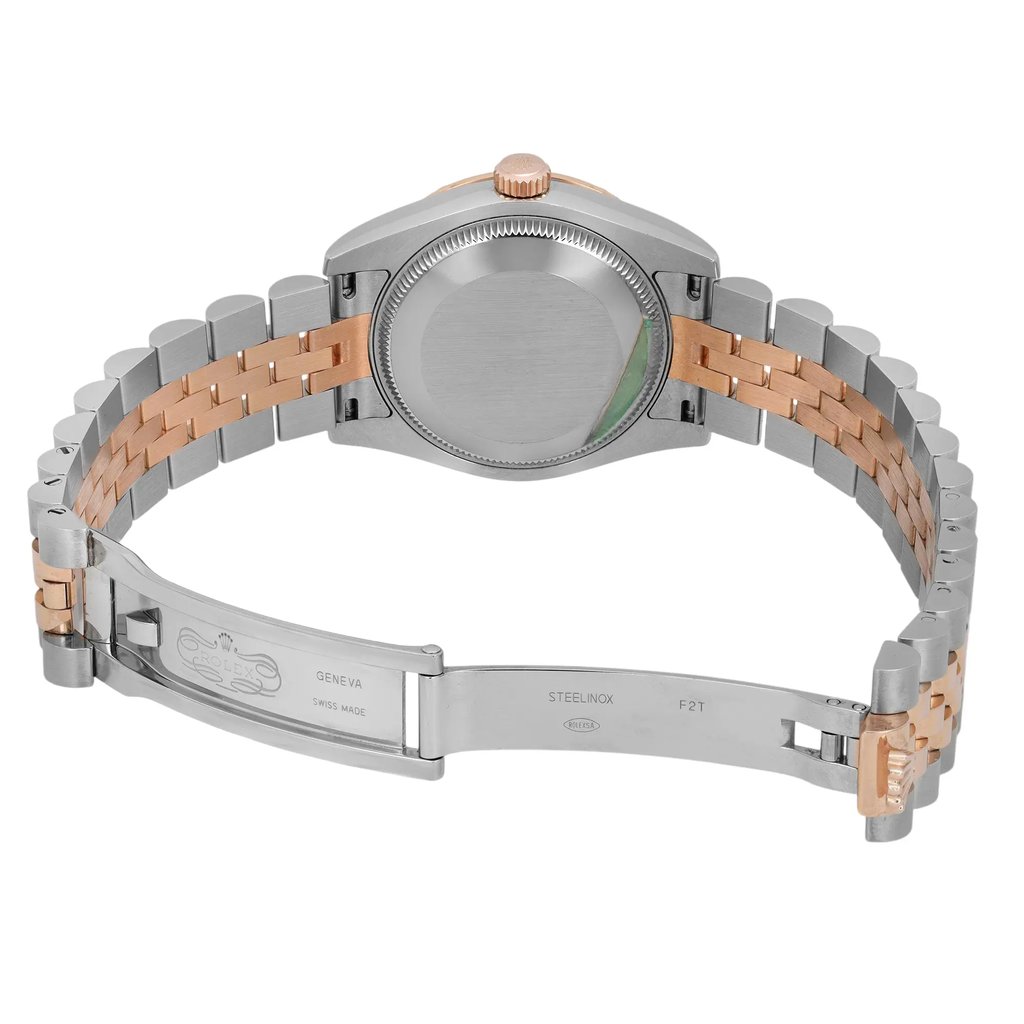 Back View Of Screwback Back Case And Open Stainless Steel,Rose Gold Band Of Rolex 178341 Watch Pre Owned Condition